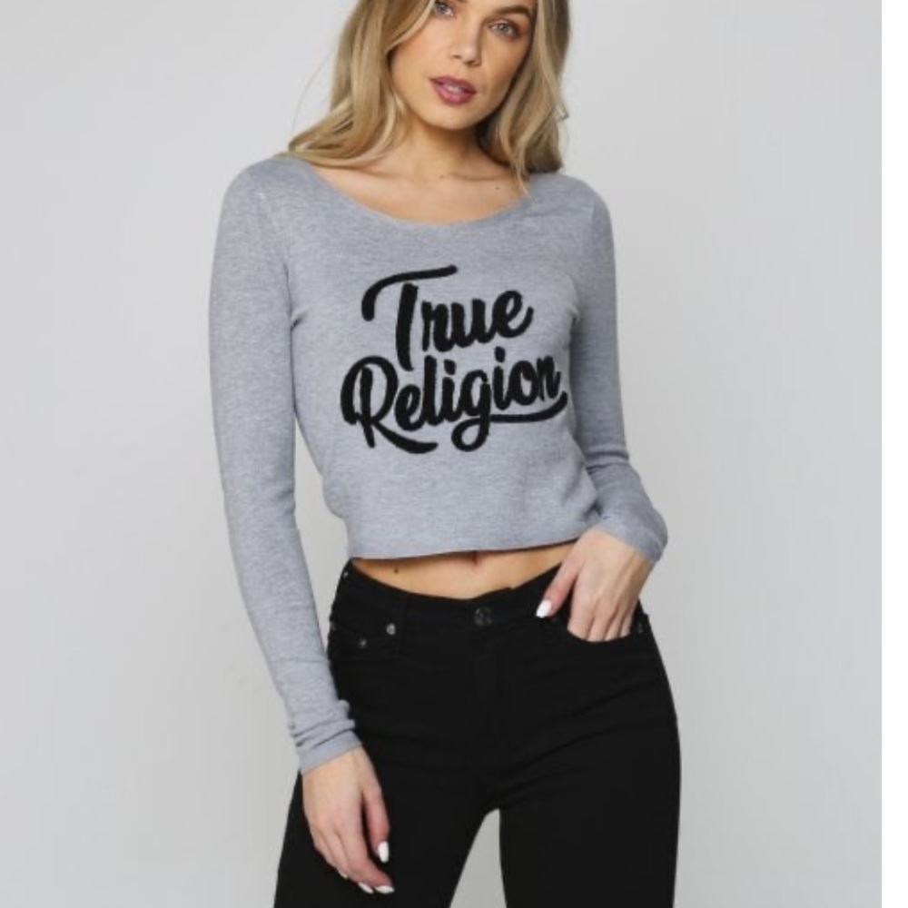 True Religion Cropped Logo Sweater